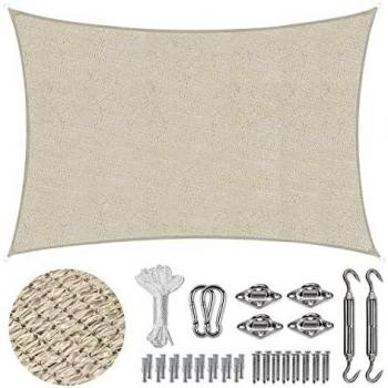 Sekey Toldo Vela de Sombra Rectangular HDPE Protección Rayos UV Resistente Permeable Transpirable para Patio, Exteriores, Jardín, con Cuerda y Kit de Montaje, Gris Pardo 2×4m