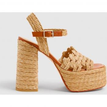 Castañer - Sandalias Faye en rafia con elegante cierre lateral de pulsera y hebilla metálica