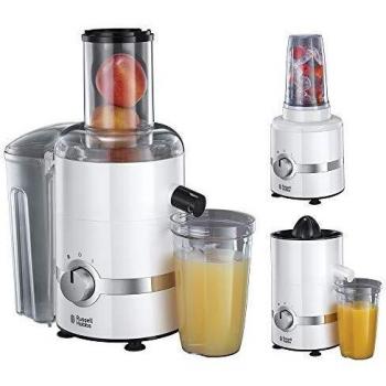 Russell Hobbs Licuadora Ultimate 3 en 1 - 3 en 1 Licuadora, Exprimidor y Batidora, Jarra de Zumo de 700 ml, Boquilla Extragrande de 74 mm para Frutas Enteras, Depósito de Pulpa de 1,3 L, Blanco - 22700-56