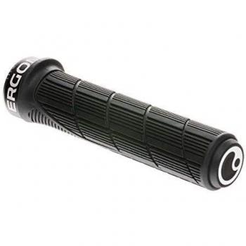 Puños Ergon GD1 Evo Slim negros, diseño ergonómico, material de goma suave, absorción de vibraciones, compatible con manillares de 22.2 mm y 31.8 mm, longitud de 130 mm