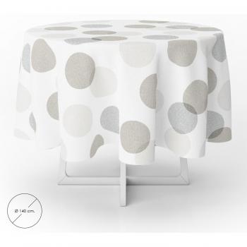 ORYX 5544026 Mantel Hule Redondo Circulos Beige Impermeable Antimanchas PVC Ø 140 cm. Uso Interior y Exterior, Multicolor