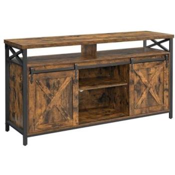 Mueble de TV Industrial con Soporte para Televisores de Hasta 65 Pulgadas, 2 Estantes Ajustables, Diseño Rústico en Marrón y Negro, Dimensiones 40 x 147 x 76 cm
