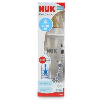 NUK First Choice+ Baby Bottle with Temperature Control, Latex Teat Size L (6-18 Months), 360ml, Safari Collection