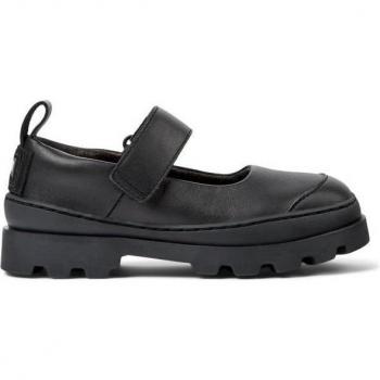 Merceditas de niña Camper Brutus en negro, cierre adherente, piel lisa y textil, talla 27