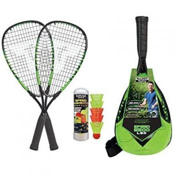 Set de Speed Badminton SPEED 5500 LED con 2 Raquetas de Aluminio, 5 Volantes y Mochila, Ideal para Jugar en la Oscuridad, Unisex, Color Verde Lima-Negro