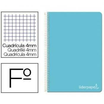 Cuaderno espiral liderpapel folio witty tapa dura 80h 75gr cuadro 4mm con margen color celeste.