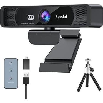 Spedal HD 4K Webcam con Micrófono y Trípode, Cámara Web Gran Angular de 120 ° con Control Remoto, Cámara Web de Transmisión para Conferencias de PC Mac, Compatible con Skype Zoom Facetime