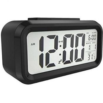 Kosee Reloj Digital LED Despertador de 5.3 con Visualización de Fecha y Temperatura Botón de Posponer Luz de Sensor y Luz de Noche - Negro
