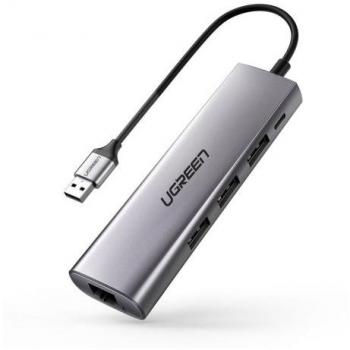 Docking Station Ugreen CM266 Hub 5 en 1 USB-A 3.0 con 3 puertos USB 3.0, Micro USB y RJ45 (Gris)