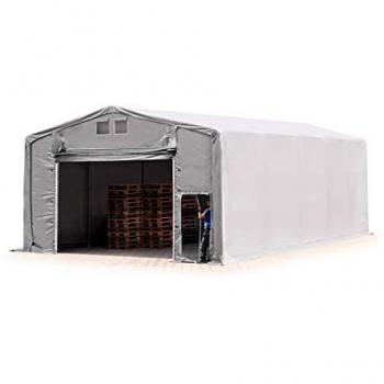 Carpa Industrial Toolport 8x10 m con altura lateral de 3,6 m, puerta levadiza, fabricada en PVC 850 N, 100% impermeable y color gris