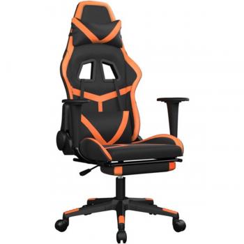 Silla Gaming Masaje y Reposapiés Cuero Sintético Negro Naranja Vidaxl