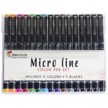 Juego de 16 marcadores de punta ultra fina Zenacolor - 11 Boligrafos de colores diferentes