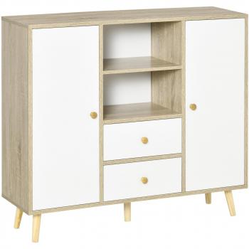 Aparador Torme Homcom 2 Puertas + 2 Cajones Natural/Blanco 85X100x30 Cm