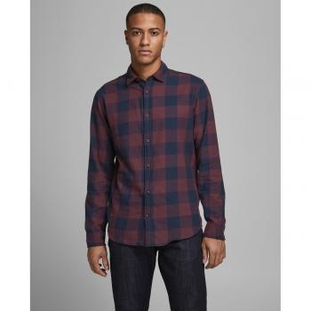 Jack & Jones Men's Slim Fit Gingham Twill Shirt in Red