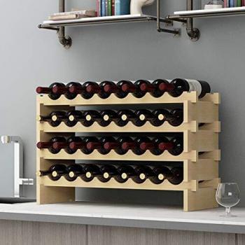 sogesfurniture Botellero de Madera para 32 Botellas de Vino con 4 Niveles, Soporte para Botellero Estante de Vino para Estantería de Presentación de Cocina y Barra, BHEU-BY-WS4832M