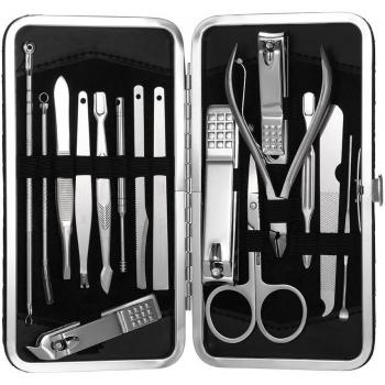 Anself Set de acero inoxidable para cuidado facial, manicura y para pedicura 16 accesorios