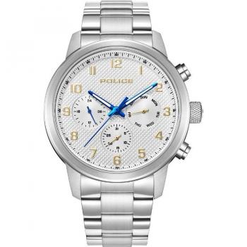 Reloj Police® PEWJF2228204 - Reloj de pulsera para hombre, modelo Raho, con caja de acero inoxidable, correa de cuero negro, esfera analógica con detalles en color plateado y resistencia al agua