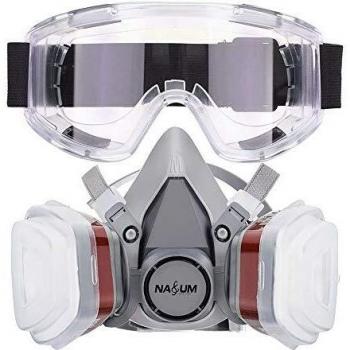 NASUM Respirador Máscara Antipolvo con 2 filtros / 2 Cajas / 8 algodones/Gafas Protectoras, contra Polvo/partículas/Vapor/Gas, para Artesanos/Bricolaje/fumigación de Pintura/pesticidas, etc.