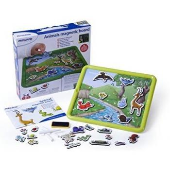 Miniland- Pizarra magnética de Dos Caras con Animales, Multicolor