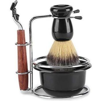 Kit de Afeitar, Kit de brocha de Afeitar 4 en 1 Set de afeitadora para Hombres Set de Afeitado brocha de Afeitar y Soporte de Afeitado con jabonera, Compatible con maquinilla de Afeitar Manual