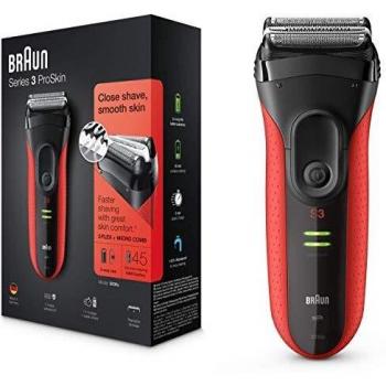 Braun Series 3 ProSkin 3030 S Afeitadora Eléctrica Hombre, para la Barba, con Recortadora de Precisión Extraíble, Recargable, Resistente al Agua, Negro/Rojo