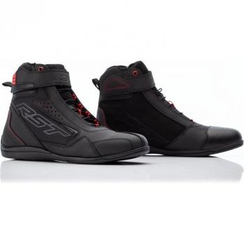 RST Botas de Moto para Mujer Frontier Negro-Rojo, características: diseño ergonómico, material resistente al agua, refuerzos en áreas clave, suela antideslizante, cierre con cordones y velcro, protección en tobillos