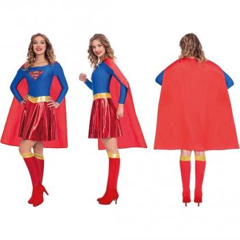 Disfraz de Supergirl para Adulto - Traje Clásico de Superhéroe, Talla 14-16 UK (EU 40-42), Color Azul con Logo Rojo y Dorado, Incluye