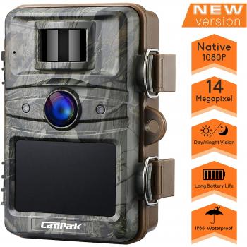 Campark Cámara de Caza 14MP 1080P HD Trail Cámara con 44pcs IR LED Invisible Visión Nocturna Distancia de Disparo hasta 20M IP66 Impermeable Cámara de Animal Salvaje con 2.4 '' LCD Screen