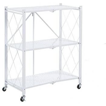 Estantería Metálica Plegable Catter House Kim 84 - 71,5x36x84 cm Blanco con Ruedas y 3 Baldas Soporta hasta 120 kg