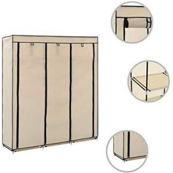 Cream Fabric Wardrobe with Compartments and Rods 150x45x175 cm