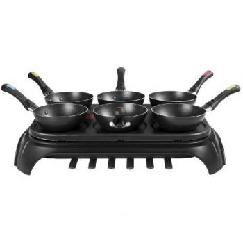 Tefal WokParty Duo PY5828 - Set Gourmet Eléctrico para 6 Personas, 1000W, Negro y Acero Inoxidable