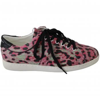 Dolce & Gabbana Pink Leopard Print Training Leather Flat Sneakers - EU42/US9