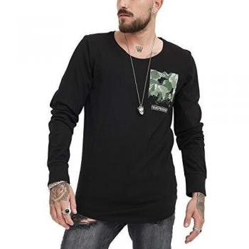 trueprodigy Casual Hombre Marca Camiseta Manga Larga con impresión Estampada Ropa Retro Vintage Rock Vestir Moda Cuello Redondo Slim Fit Designer Fashion Longsleeve, Colores:Black, Tamaño:XL