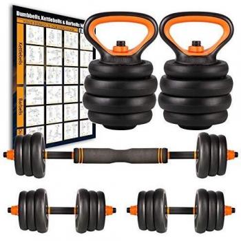 Amazon Brand – Umi Juego de Mancuernas, Kettlebell y Barra de musculación con Discos, 2 de 12,5 kg Cada Unidad