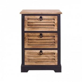 Mesita de noche vintage Mobili Rebecca con 3 cajones en madera natural y negra, dimensiones 63x40x27 cm