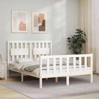 Estructura Cama Doble con Cabecero Blanco de Madera Maciza