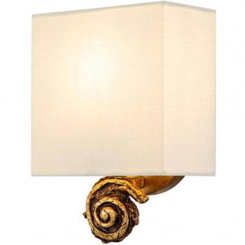 Aplique de pared pequeño Elstead Swirl con pantalla de lino y acabado en lámina, pan de oro