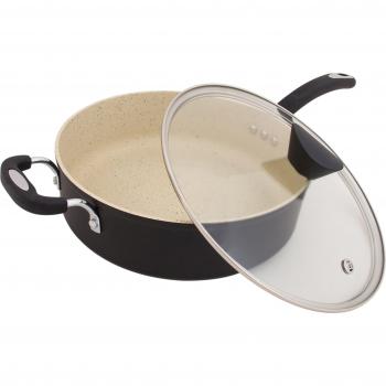 Ozeri The Stone Earth All-In-One Sauce Pan, 5.3 qt., Aluminum, Ceramic Nonstick, APEO & PFOA-Free, Stone-Derived Coating from Germany, Lava Black with Glass Lid