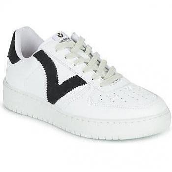 Zapatillas Victoria Madrid Cuarzo para Mujer en Blanco con Detalles en Negro, Efecto Piel y Puntera Perforada