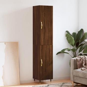 Aparador alto de madera contrachapada en roble marrón, dimensiones 34,5x34x180 cm, fabricado en madera multicapa