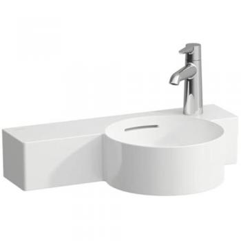 Lavabo de mano Laufen VAL 550x315 mm, con balda izquierda blanca, 1 orificio para grifería derecha y rebosadero