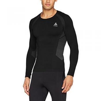 Odlo St SS CN Seamless, Camiseta de Manga Larga para Hombre, Hombre, St SS Cn Seamless, Black/Odlo Concrete Grey, L