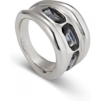 UNO de 50 Silver-Plated Alloy Ring with 3 Faceted Grey Crystals - Size 15