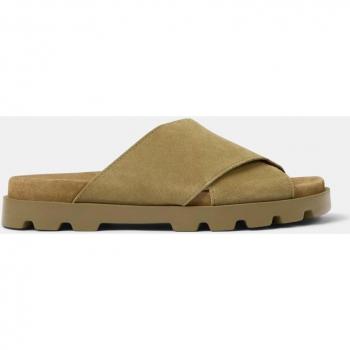 Sandalias planas de mujer Camper K201321 Brutus Nobuk Beige con tira cruzada de piel