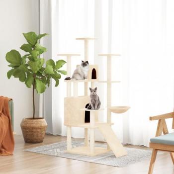 Rascador para gatos Día y Noche con postes de sisal crema 154 cm