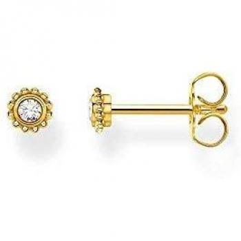 Thomas Sabo Pendientes individuales para mujer, diseño de flor, piedra blanca, plata de ley 925, 0,40 cm, Plata de ley