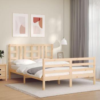 Cama de madera maciza con cabecero 160x200 cm color marrón