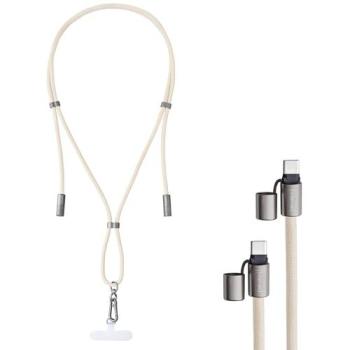 Cable Lanyard USB-C 1,65m Beige - Carga Rápida 60W, Nylon, Datos 480 Mbps