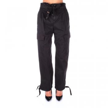 PINKO Women's Black Cargo Wide Trousers, Covered Cotton, Size XS