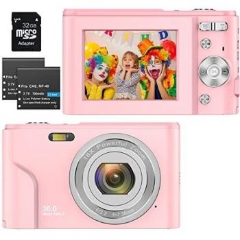 ZORNIK 1080P Cámaras Digitales, Cámara Compacta 2,4 Pulgadas LCD Recargable HD 36 Megapíxeles Zoom Digital 16x, con Tarjeta 32G,Estudiantes para Adultos/Mayores/Niño